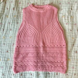 Pink Sleeveless Knit Top Sweater Vest